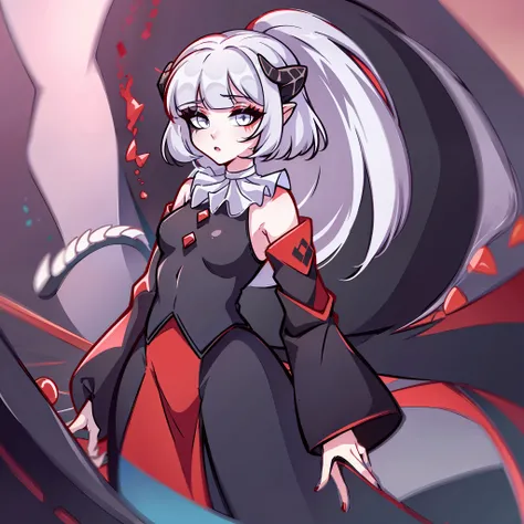 (Best quality: 1.0), (super high res: 1.0), extremely detailed character, detailed Hands, half-dragon girl, horns, scales on the neck, scales on the shoulders, scales on the forearm, scales on the cheek, dragons tail, extremely detailed hair, short hair, (...