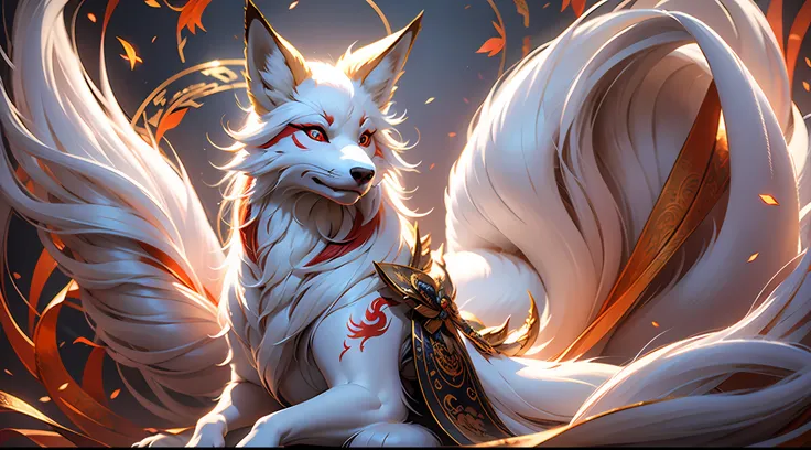 (best quality: 1.3), (masterpiece: 1.3), (realistic: 1.4), (detail: 1.1), nine tails, fox, white fur, super fine, super flowing,...