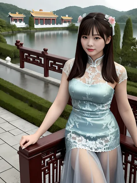 (best quality, masterpiece:1.2),ultra detailed,(photo realistic:1.4),solo,cute girl,seethrough_china_dress,