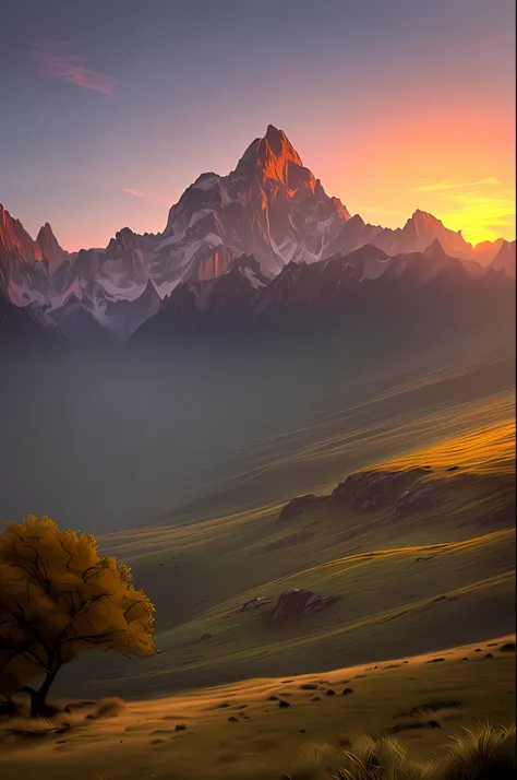 Stunning sunset vista landscape photography, masterpiece, trending on cgsociety, 4k, 8k, hd, [artstation:1], concept art, very detailed, sharp focus, [subsurface scattering: 1], Gabriel Lekegian and Abbas the art of