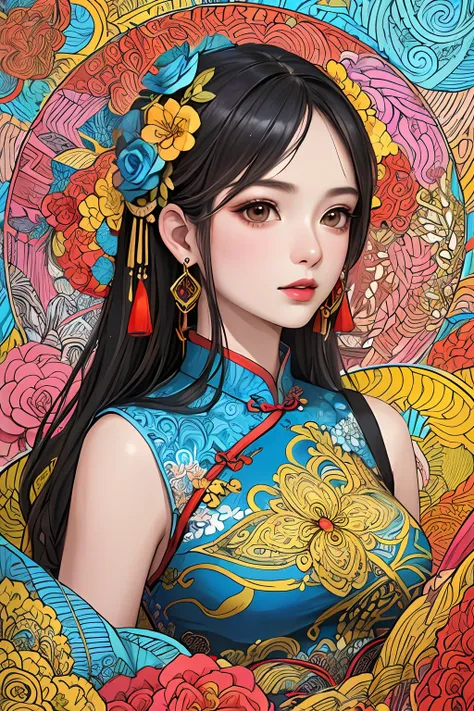 (masterpiece, top quality, best quality, official art, beautiful and aesthetic:1.2), (1girl:1.3), extremely detailed,(fractal art:1.1),(colorful:1.1)(flowers:1.3),highest detailed,(zentangle:1.2), (dynamic pose), (abstract background:1.3), (chinese Traditi...