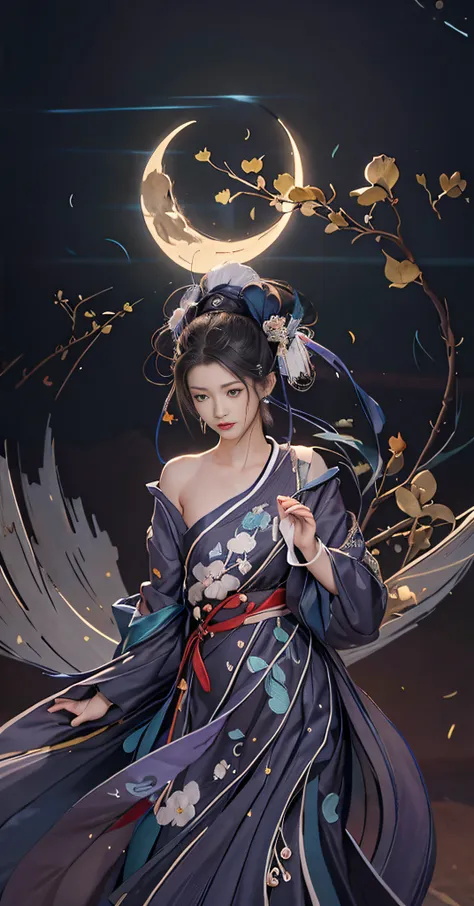 anime girl with purple dress and moon background, onmyoji detailed art, digital art in anime style, digital anime illustration, ...