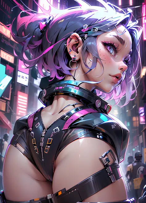 Woman body defined thick thighs cybernetic body parts, short underwear