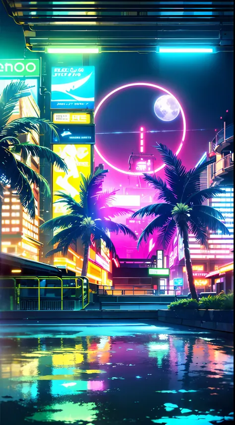 (masterpiece, detailed, high resolution:1.4), retrowave moon, train, open wet road, transformer, cyberpunk, cyberpunk 2077, cybe...