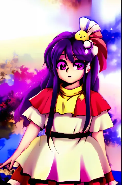 touhou project art style hoshino ai, long hair, purple hair, streaked hair ,purple eyes, star-shaped pupils, hair ornament,