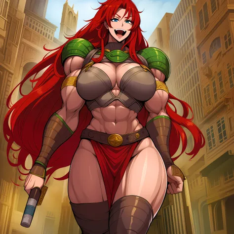 tall woman, huge chest, long hair, red hair, muscular girl portrain solo focus, 1character, revealing cloths, amazone, woman ber...