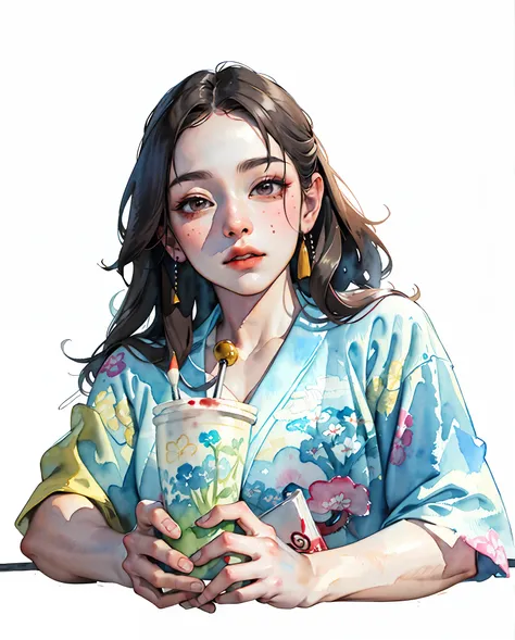 (masterpiece:1.2, best quality), (very detailed face, real picture, realistic skin, realistic body, intricate details), solo, 1milf, casual,ukiyo-e, (Watercolor:1.3), Oiran,
