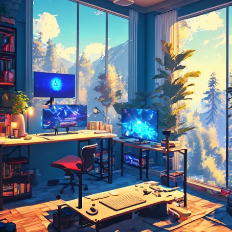 within the view of the at night,gamer room, --auto