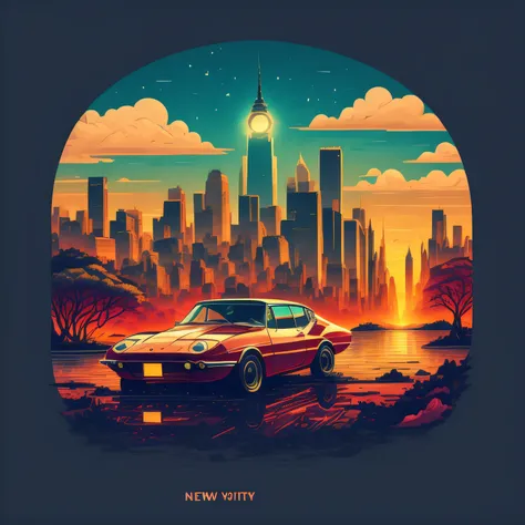 i would like a unique t-shirt design featuring a classic ferrari in the backdrop of new york city.the illustration should showca...