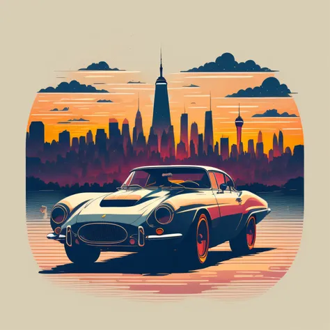 i would like a unique t-shirt design featuring a classic ferrari in the backdrop of new york city.the illustration should showca...