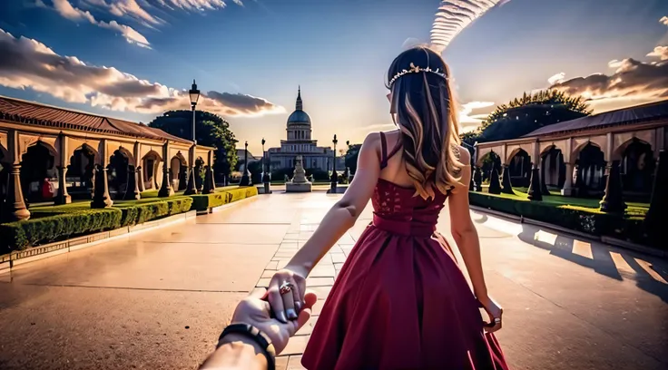 1girl, ultra detailed, highres, masterpiece,
by_style, bf_holding_hands, 1girl holding hands with viewer, walking in the palace,