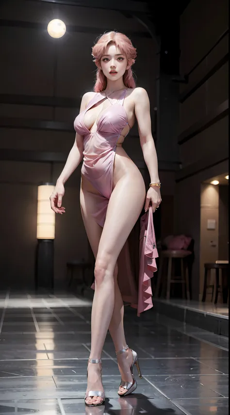 pale skin naked maam, pink hair, masterpiece, best quality, ultra detailed RAW, high-resolution, ultra realistic, 16K, intricate details, full body, cinematic lighting, portrait, bokeh, (real skin, high detailed skin texture, abs, saggy boobs, slim body, s...