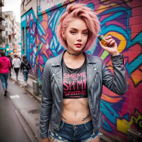 representing the rebellious spirit, our woman wears a leather jacket over a vintage band t-shirt and ripped jeans. her makeup fe...