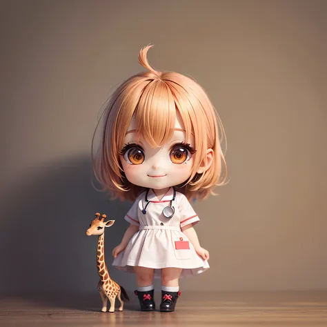 chibi chara、giraffe girl wearing nurse clothes、sorrisos、all body、supremely precise