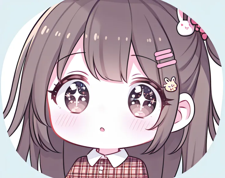 round image, caizi touxiang, 1girl, heart, solo, hair ornament, virtual youtuber, symbol-shaped pupils, ahoge, brown hair, heart...