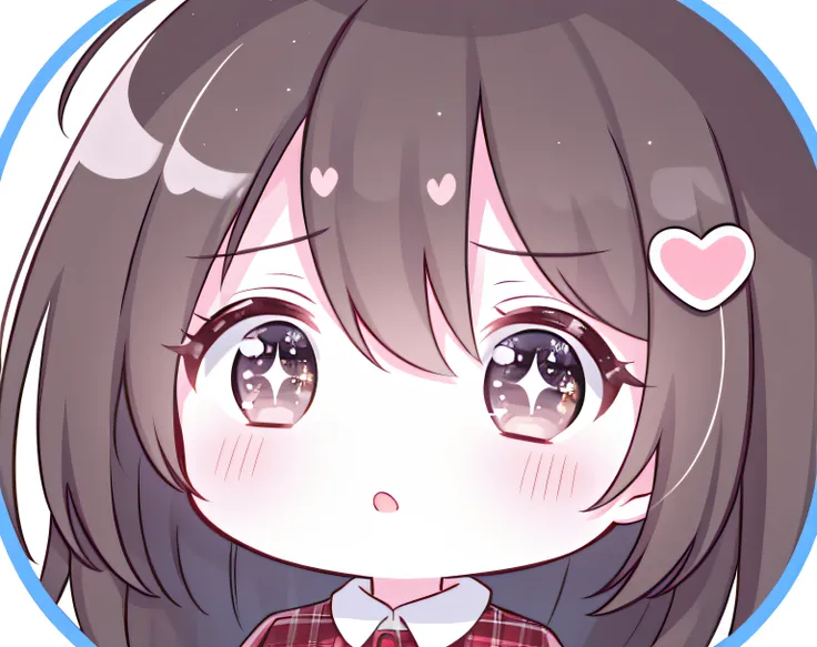 round image, caizi touxiang, 1girl, heart, solo, hair ornament, virtual youtuber, symbol-shaped pupils, ahoge, brown hair, heart...