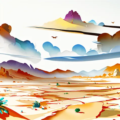 desert, tropical desert, illustration, draw with Photoshop, strong line art, hand drawn illustration, highly detailed painting, simple background, white background