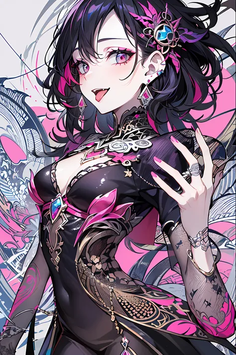 (Little Devil, Evil Beauty, Masterpiece, Top Quality, Best Quality, Seductive Expression, Lewdness, Laughter, Sticking Out the Tongue, Official Art, Beauty and Aesthetics: 1.2), (1girl: 1.3), Very Detailed, (Fractal Art: 1.1), (Color: 1.1) (Diamond: 1.3), ...