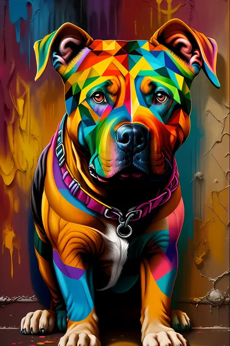 (Dog Pitbull ),(no ear)(happy), Eduardo Kobra padding ,wall PORTRAIT geometric multidimensional, art, chibi,
yang08k, beautiful, colorful,
masterpieces, top quality, best quality, official art, beautiful and aesthetic,