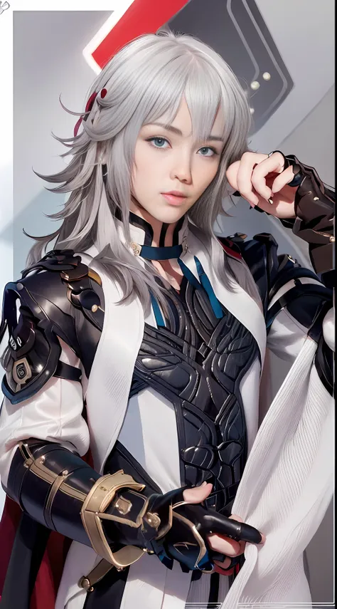 masterpiece, best quality,jingyuan\(hsr\), 1boy, male focus, solo, white hair, blue eyes, gloves, hair over one eye, looking at ...