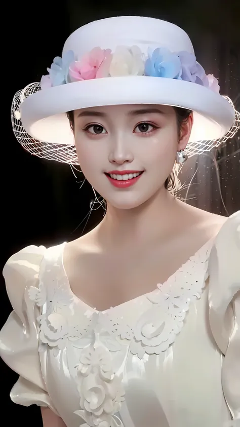 a close up of a woman wearing a white hat with flowers, ruan jia beautiful!, inspired by huang ji, a beautiful woman in white, s...