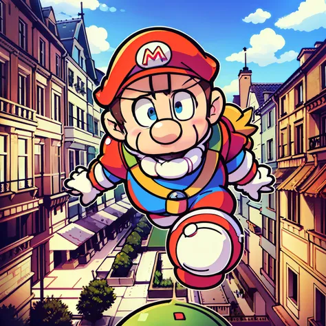 close-up of nintendo wii game characters flying in the air, mobile game style, mobile game art, mario portrait, super mario port...