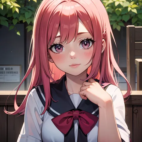 (masterpiece, best quality), a schoolgirl, pink hair