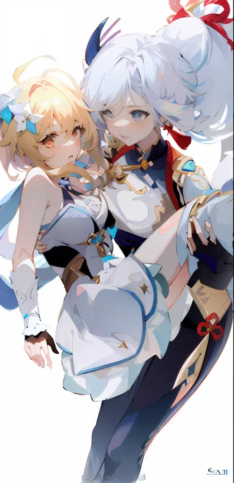 anime characters are hugging and posing for a picture, genshin, characters from azur lane, wlop and sakimichan, keqing from gens...