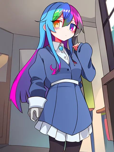 Ogasa, Multicolored eyes, Heterochromia, Juliet sleeves, Pink eyes, White shirt, Blue hair, Purple vest, Blue eyes,