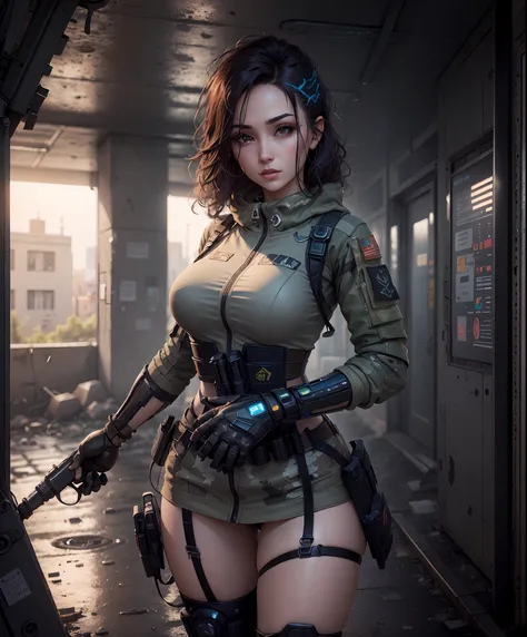 ((best quality)), ((masterpiece)), (high detail:1.3), 3d, machine gun in hand, beautiful (cyberpunk:1.2) 5 special forces, robbo...