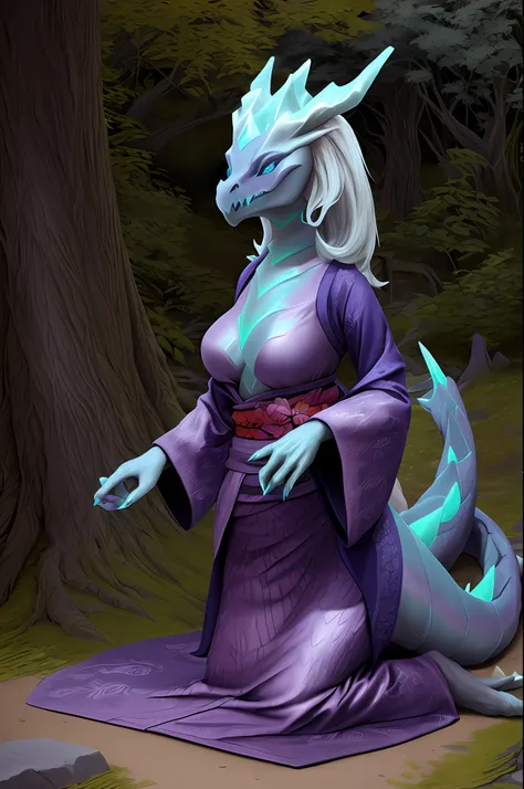 aurothdota anthro (wyvern), female, adult, blue eyes, blue scales, medium breasts, large thighs, medium horns, large tail, ((kim...