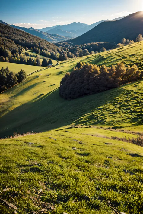 sea, sunrise, victoria regia, mountains, trees