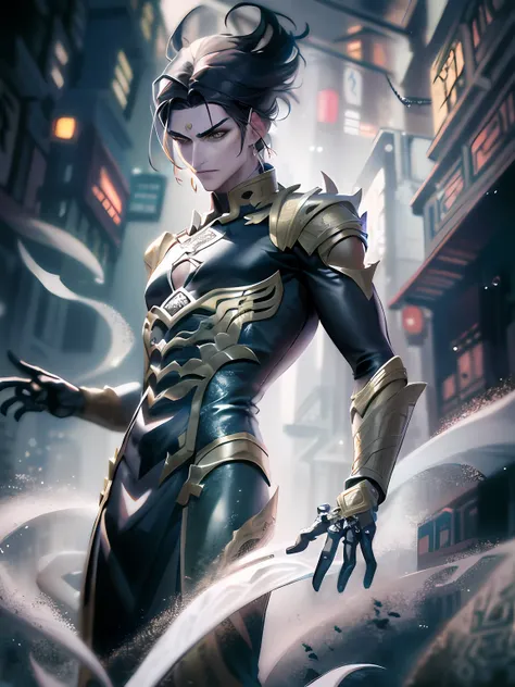 a close up of a person in a black and gold outfit, by Yang J, handsome guy in demon slayer art, highly detailed exquisite fanart, g liulian art style, fanart best artstation, epic exquisite character art, trending on artstation pixiv, by Zhou Chen, stunnin...