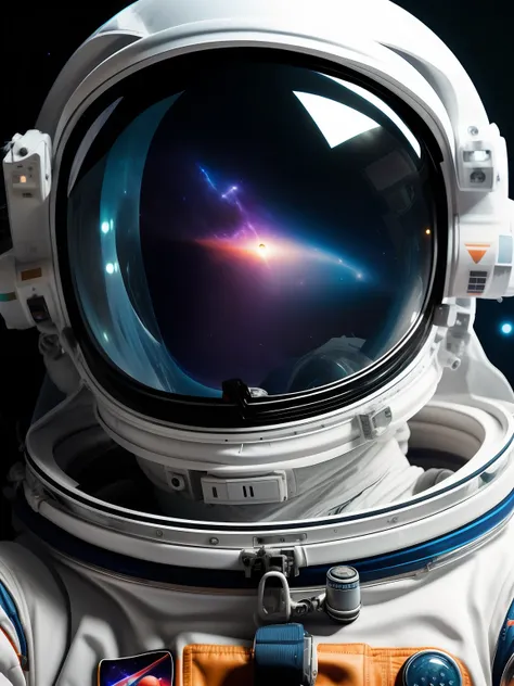 astronaut in space at bottom of frame with a colorful galaxy in the background, portrait of astronaut, portrait of an astronaut,...