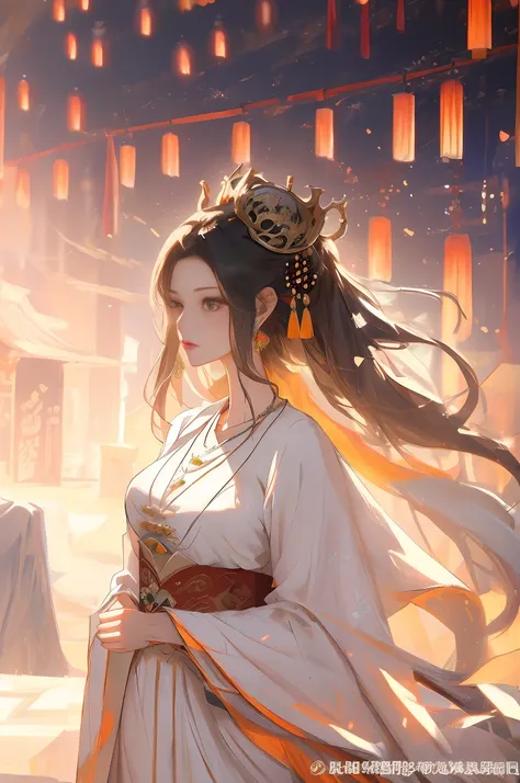 arafed woman in a white dress with a necklace and a sword, a beautiful fantasy empress, beautiful digital artwork, ancient chinese princess, beautiful render of tang dynasty, inspired by Lan Ying, xianxia fantasy, cinematic goddess close shot, chinese prin...