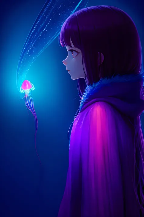 Colorful, no humans, jellyfish, landscape, 1girl, upper body,