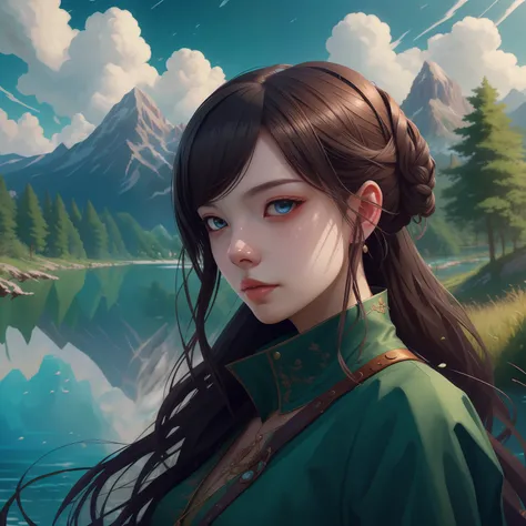 Masterpiece, best quality, high quality, extremely detailed CG unity 8k wallpaper, landscape, outdoor, sky, clouds, sky, no humans, mountains, landscape, water, trees, blue sky, waterfall, cliff, nature, lake, river, cloudy sky, award winning photography, ...