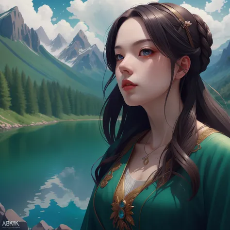 Masterpiece, best quality, high quality, extremely detailed CG unity 8k wallpaper, landscape, outdoor, sky, clouds, sky, no humans, mountains, landscape, water, trees, blue sky, waterfall, cliff, nature, lake, river, cloudy sky, award winning photography, ...