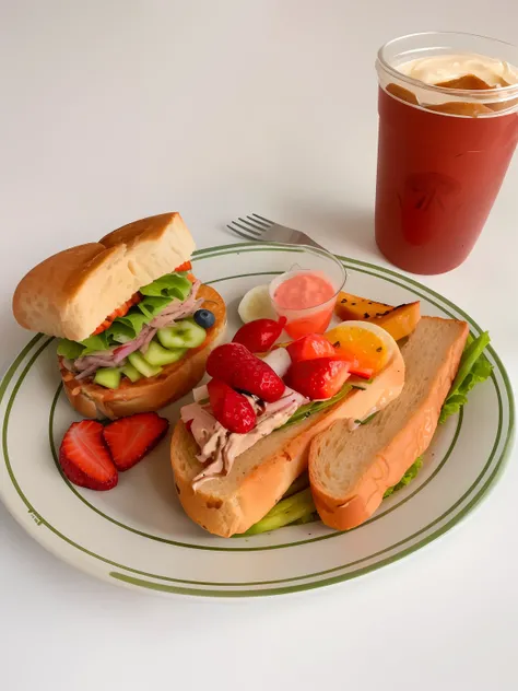 there is a plate of food with a sandwich, fruit, and a drink, ❤🔥🍄🌪, 🎀 🗡 🍓 🧚, 🪔 🎨;🌞🌄, kewpie mayonnaise, best mayonnaise, taken in the early 2020s, 🦩🪐🐞👩🏻🦳
