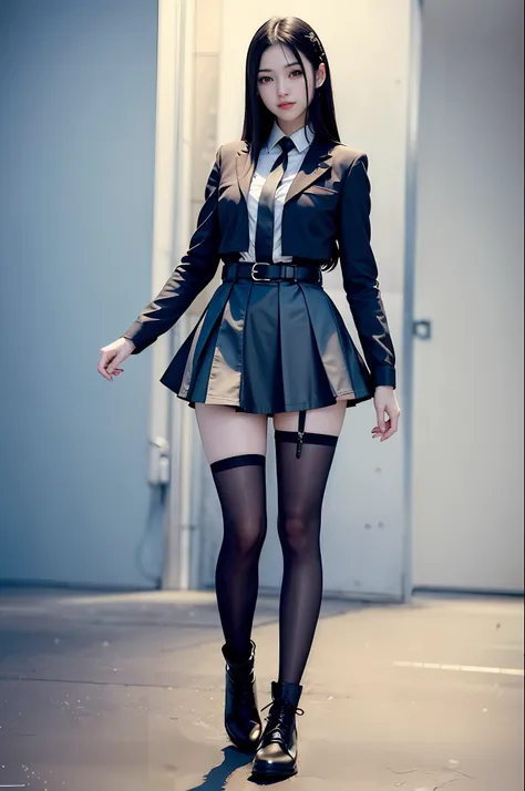 ((masterpiece, best_quality)), 1girl, (photorealistic:1.4), solo, white_background, black_hair, long_hair, zettai_ryouiki, skirt, ((full_body)),