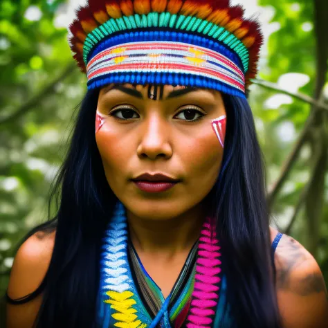 brazilian indigenous woman, portrait, amazon, 90s footage, vcr, vhs, tv news report, daylight, video quality, washed footage, found footage, useful camera,, techno party, psy trance, psychedelic, aya huasca, guerrilla, jungle, betamax, dslr, soft lighting,...