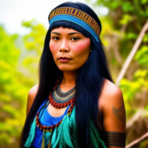 brazilian indigenous woman, portrait, amazon, 90s footage, vcr, vhs, tv news report, daylight, video quality, washed footage, found footage, useful camera, techno party, psy trance, psychedelic, aya huasca, guerrilla, jungle, betamax, dslr, soft lighting, ...