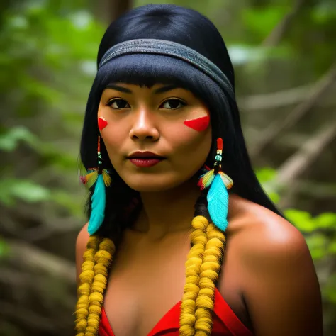 young indigenous brazilian, portrait, amazon, footage of the 90s, vcr, vhs, tv news report, daylight, video quality, washed footage, found footage, useful camera, techno party, psy trance, psychedelic, aya huasca, guerrilla, jungle, betamax, dslr, soft lig...