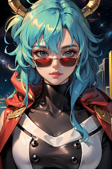 Create a detailed drawing of the character Kamin from the anime "Gurren Lagann" in a space interior. Let Kamina be depicted up close to show all the small details of his appearance. Please ensure the highest quality of work and maximum detail so that every...