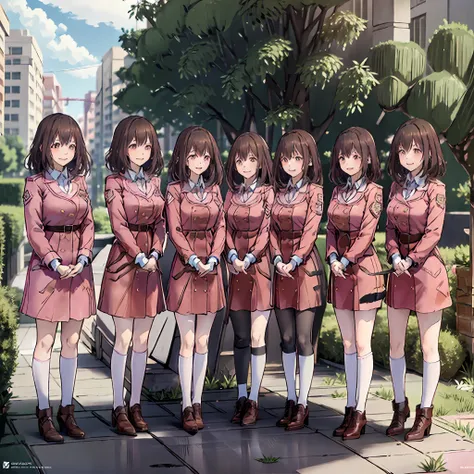 perfect anime illustration, multiple girls, thousands of girls, millions of girls, clones, identical sisters, neat rows of siste...