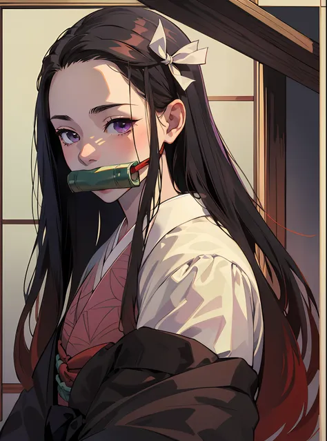 (masterpiece:1.2, best quality), (real picture, intricate details), ultra-detailed, highres, 1girl, kamado nezuko, bit gag, gagg...