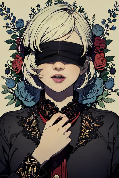 (masterpiece, top quality, best quality, official art, beautiful and aesthetic:1.2),
blindfold, solo, 1girl, open mouth, short h...