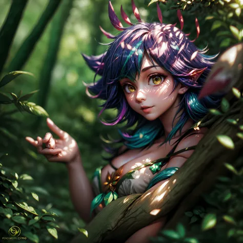 neeko, in the forest, sunshine, small breasts, action pose