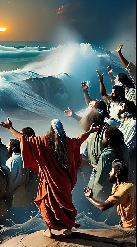 (true image), (beautiful image), moses raised his hands to the red sea as a cajador, god parted the waters with a strong easterl...