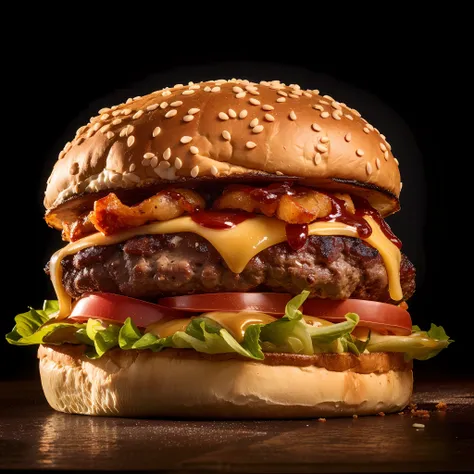 arafed hamburger with cheese, tomato, lettuce, and onion, big juicy burger, burger with a mouth, cheeseburger, hamburger, high q...